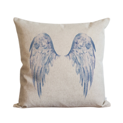 Watercolor Angel Wings {Blue} Pillow Cover.