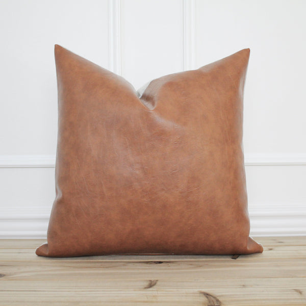 Cognac Faux Leather Pillow Cover Preston Porter Lane Home