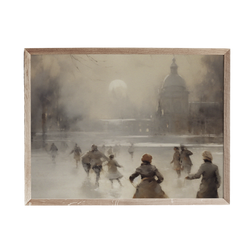 a painting of people walking in the snow