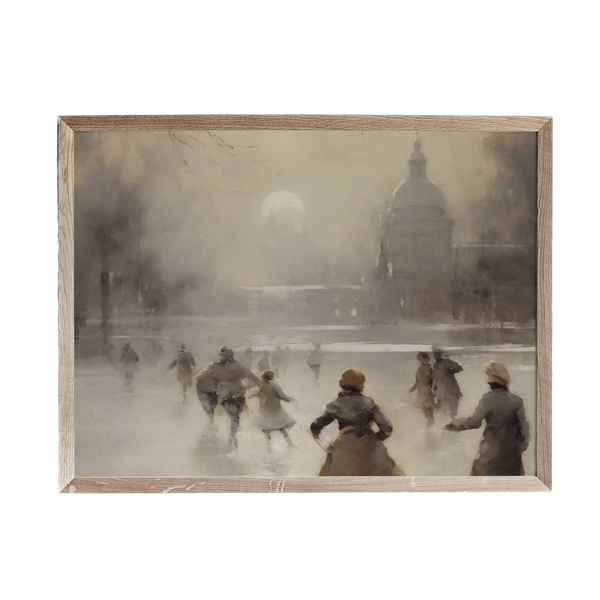 a painting of people walking in the snow