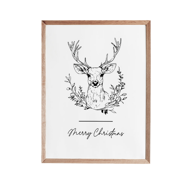 a black and white drawing of a deer with a merry christmas message