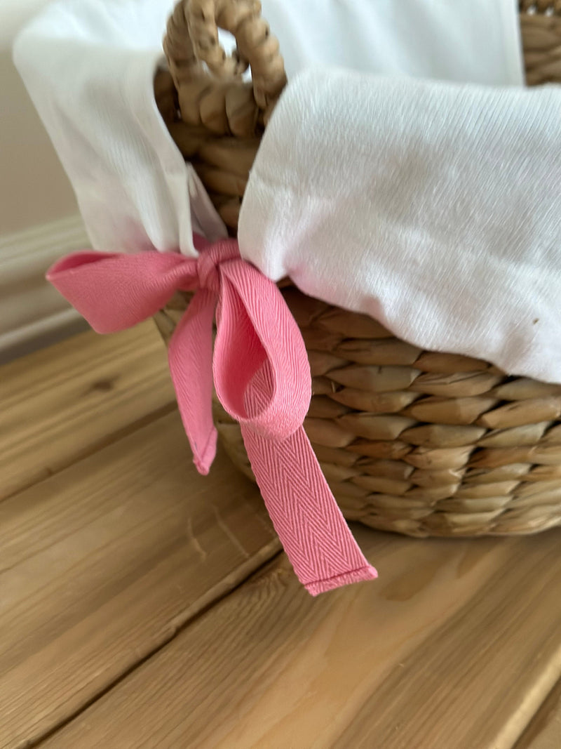 Personalized Valentine's Day Gift Basket Liner with Pink Ribbon