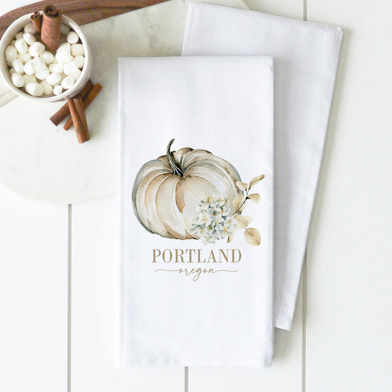 Custom Location Floral Pumpkin Tea Towel
