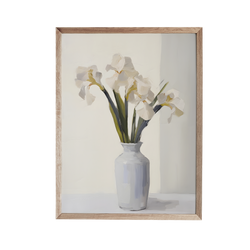 a painting of white flowers in a white vase