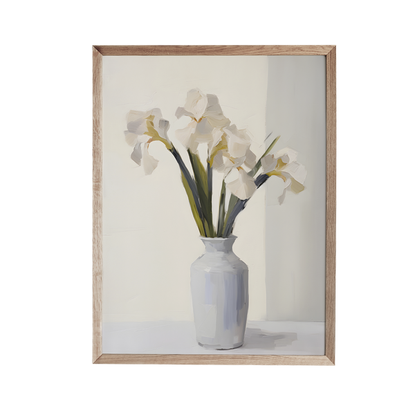 a painting of white flowers in a white vase