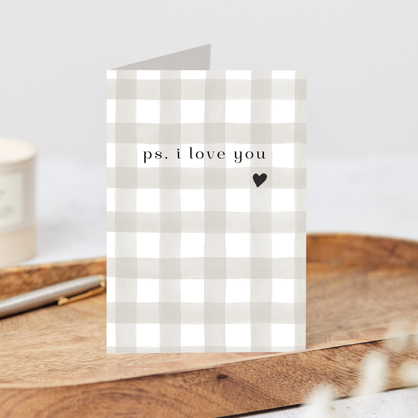 PS I Love You Plaid Greeting Card