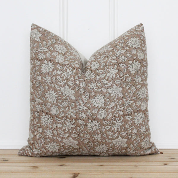 Brown Hand Block Pillow Cover | Lata