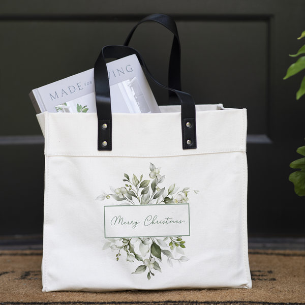 Merry Christmas Greenery Market Tote