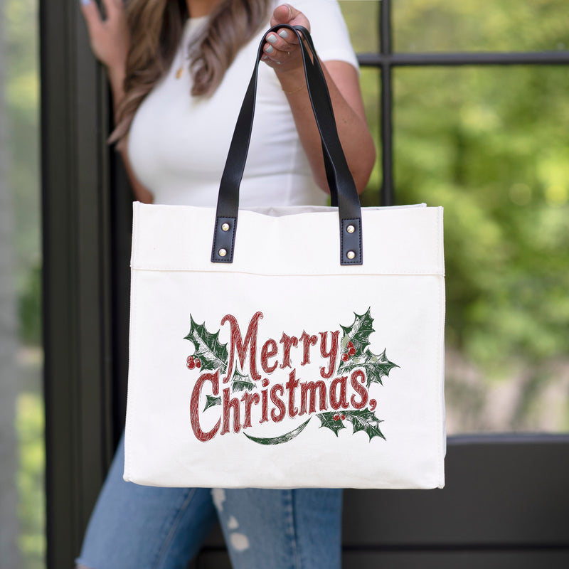 Merry Christmas Holly Market Tote