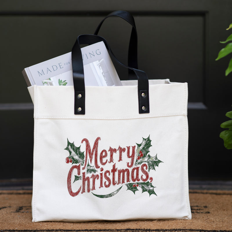 Merry Christmas Holly Market Tote