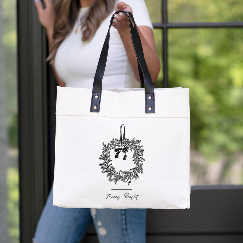 Merry + Bright Wreath Market Tote
