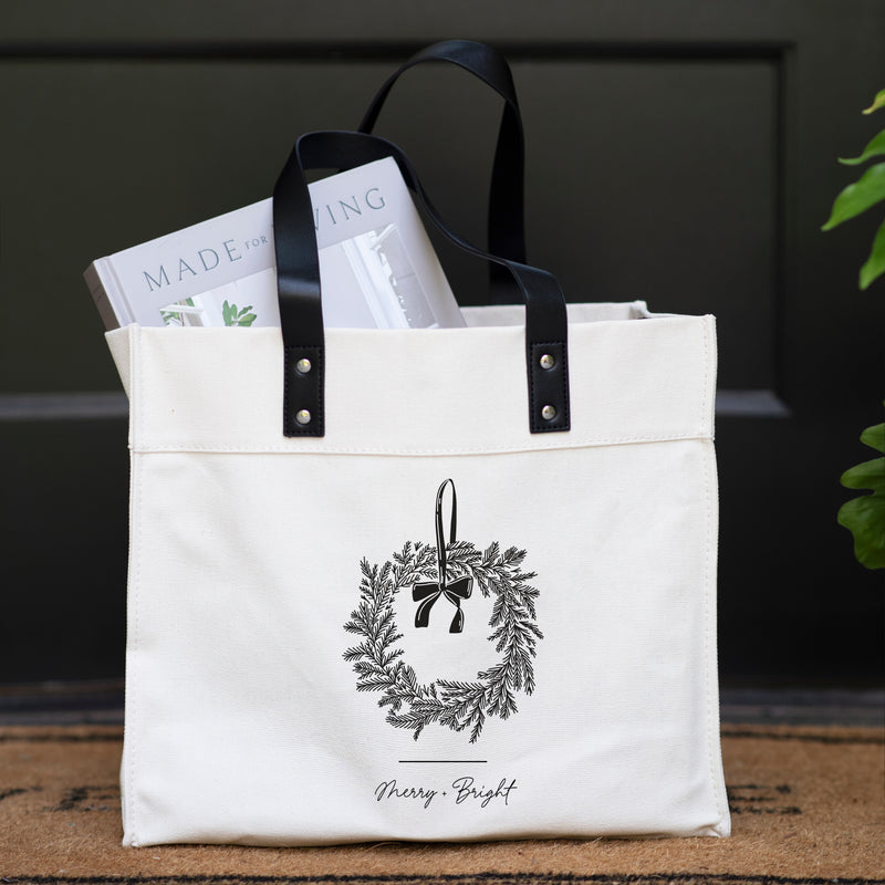 Merry + Bright Wreath Market Tote