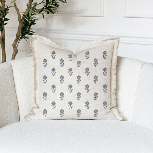 Hand Block Floral Fringe Pillow Cover | Grace