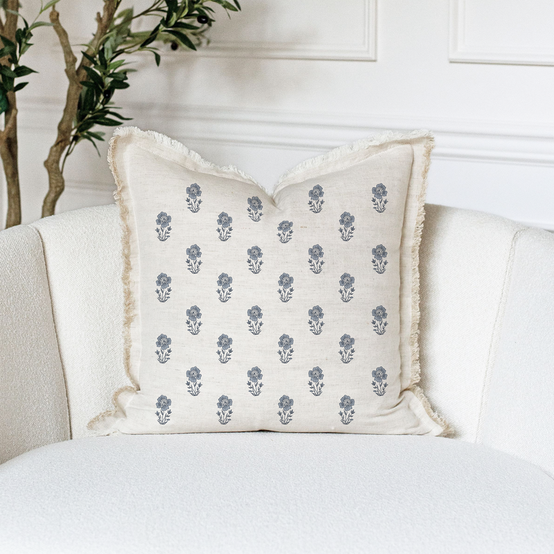 Hand Block Floral Fringe Pillow Cover | Grace