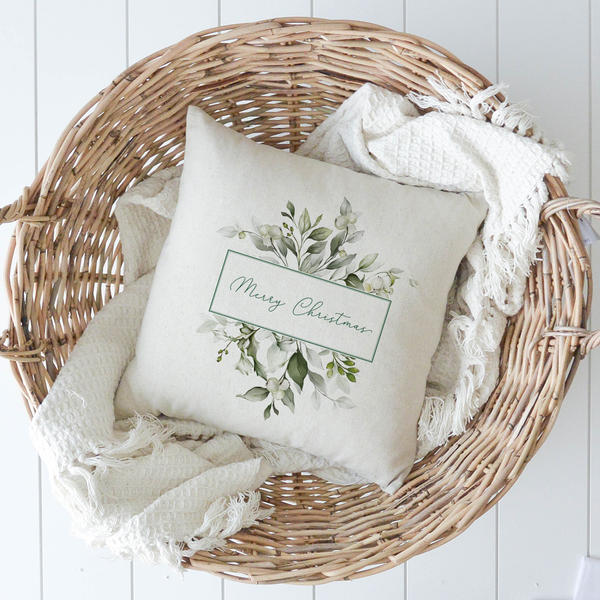 Merry Christmas Greenery Pillow Cover