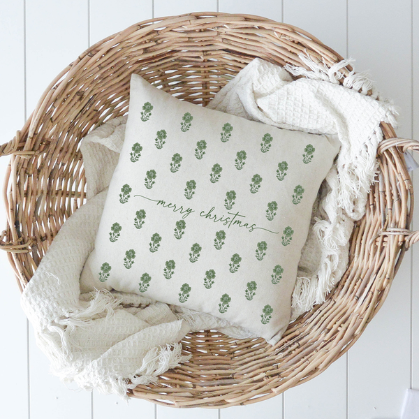 Merry Christmas Block Print Pillow Cover