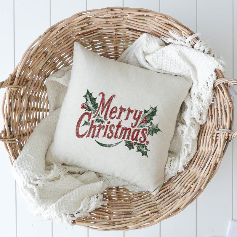 Merry Christmas Holly Pillow Cover