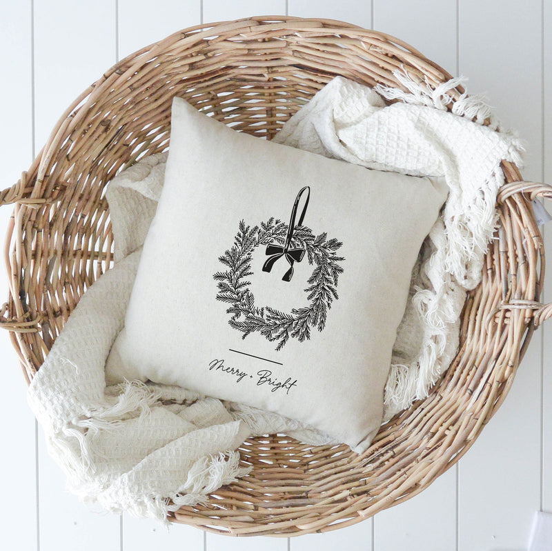 Merry + Bright Wreath Pillow Cover