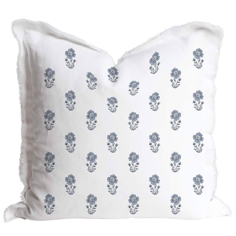 Hand Block Floral Fringe Pillow Cover | Grace