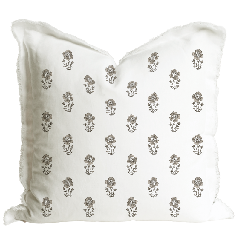 Hand Block Floral Fringe Pillow Cover | Grace