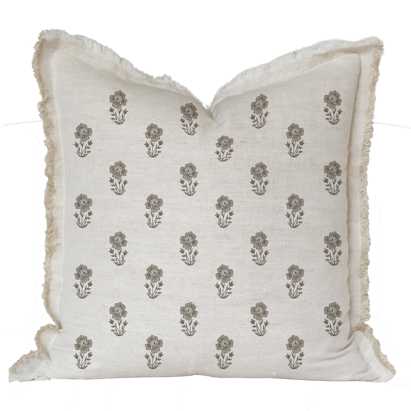 Hand Block Floral Fringe Pillow Cover | Grace