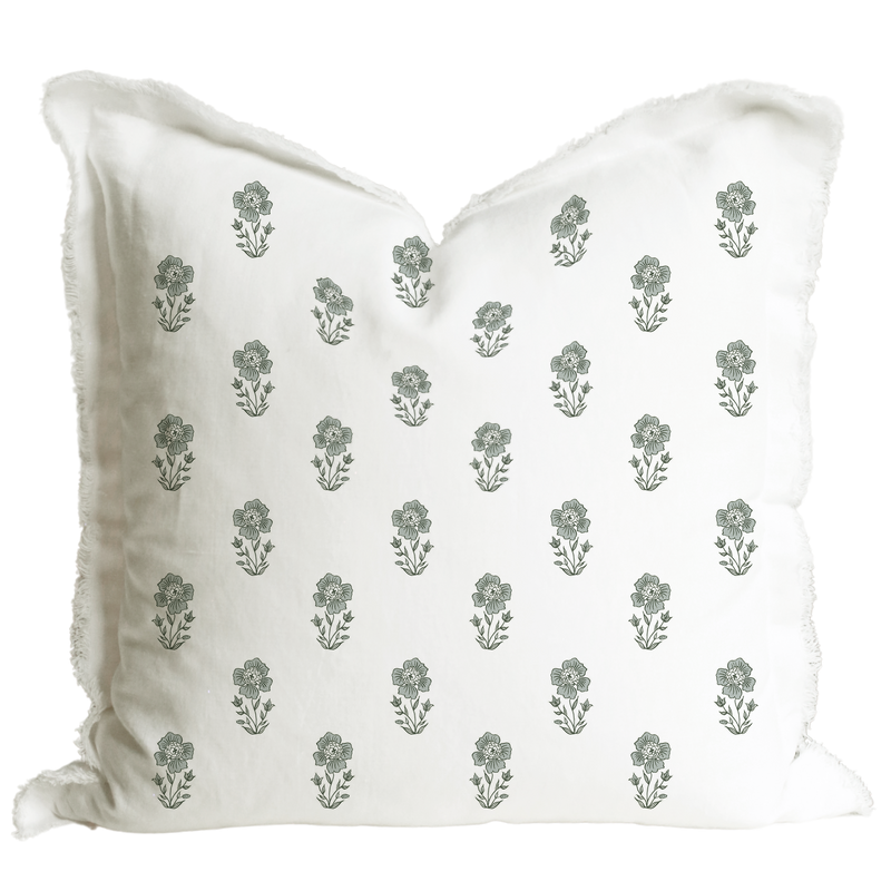 Hand Block Floral Fringe Pillow Cover | Grace