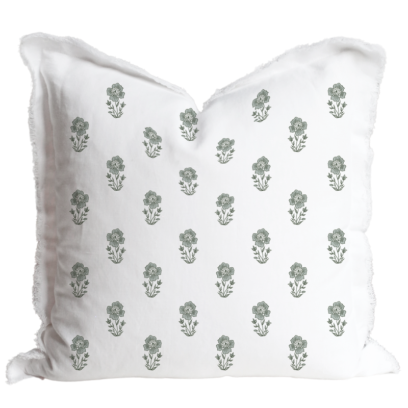 Hand Block Floral Fringe Pillow Cover | Grace