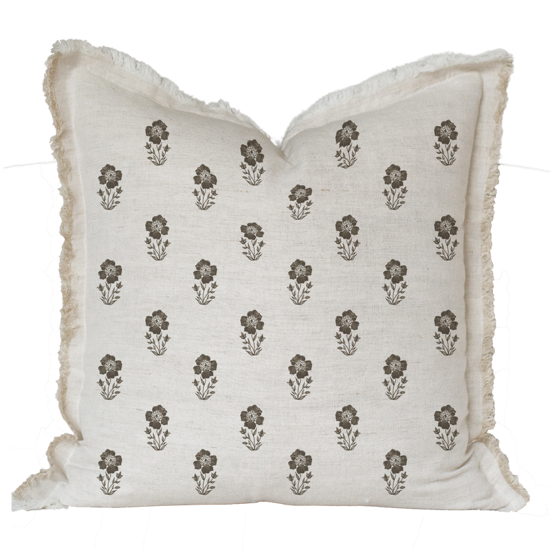 Hand Block Floral Fringe Pillow Cover | Grace
