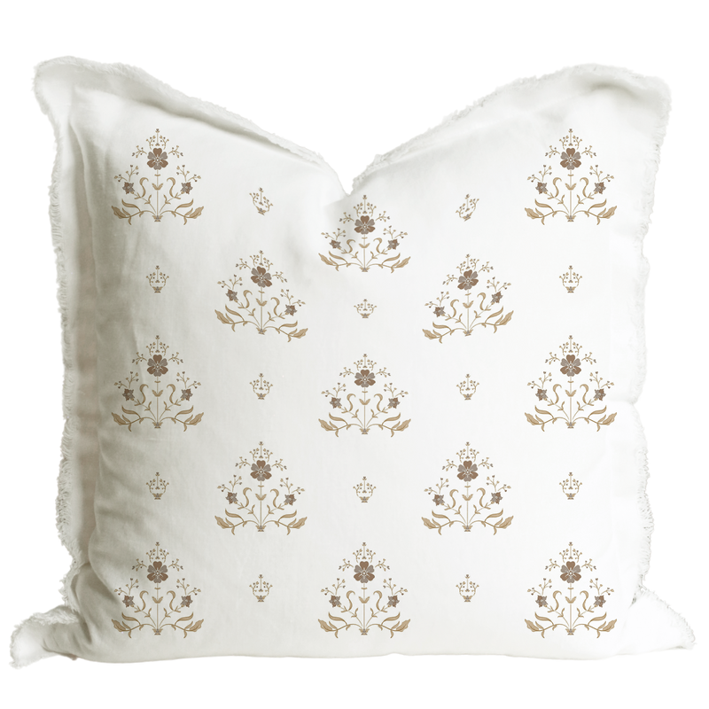 Hand Block Floral Fringe Pillow Cover | Sutton
