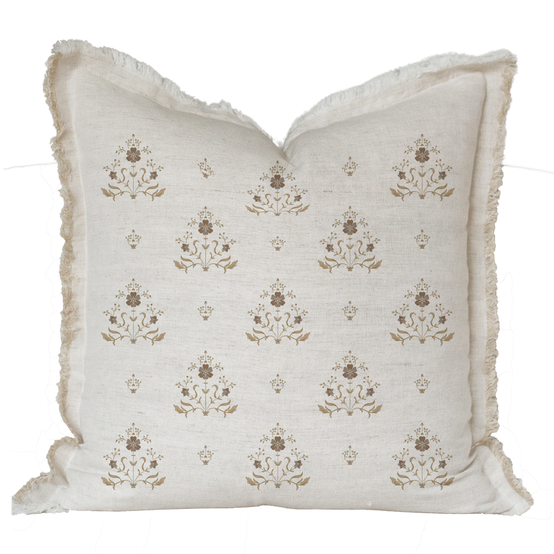 Hand Block Floral Fringe Pillow Cover | Sutton