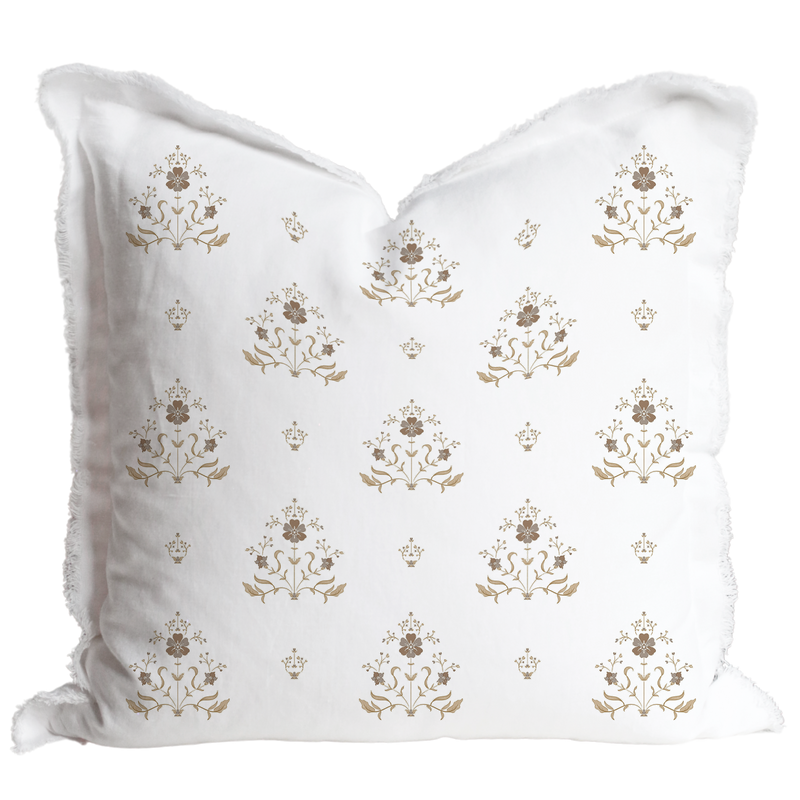 Hand Block Floral Fringe Pillow Cover | Sutton