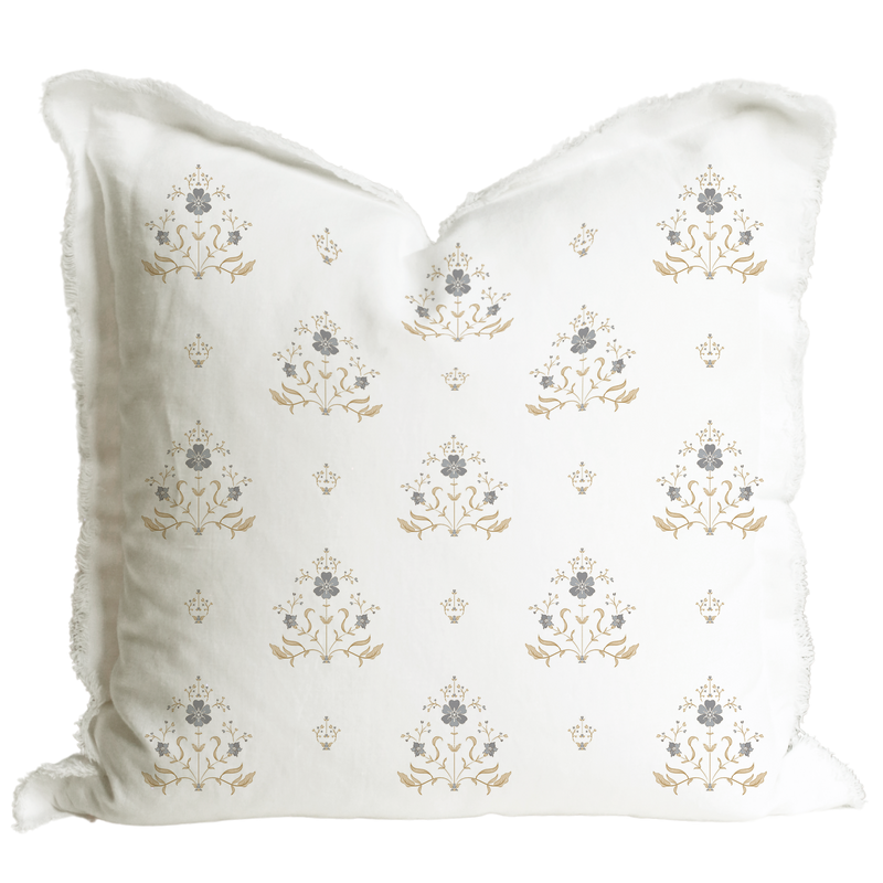 Hand Block Floral Fringe Pillow Cover | Sutton