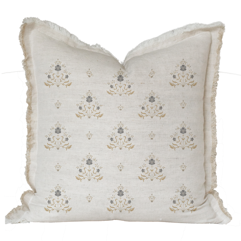 Hand Block Floral Fringe Pillow Cover | Sutton