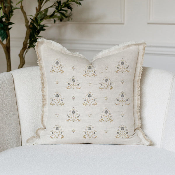 Hand Block Floral Fringe Pillow Cover | Sutton
