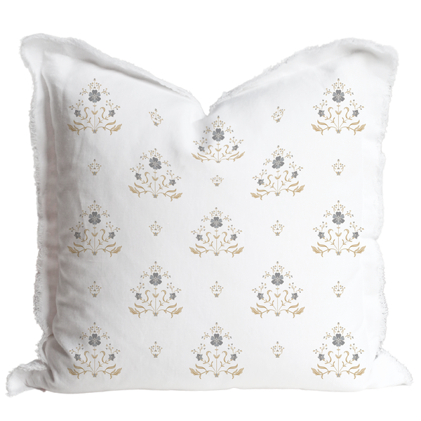 Hand Block Floral Fringe Pillow Cover | Sutton