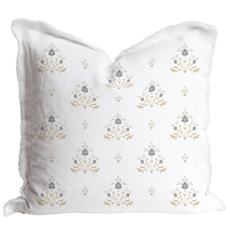 Hand Block Floral Fringe Pillow Cover | Sutton
