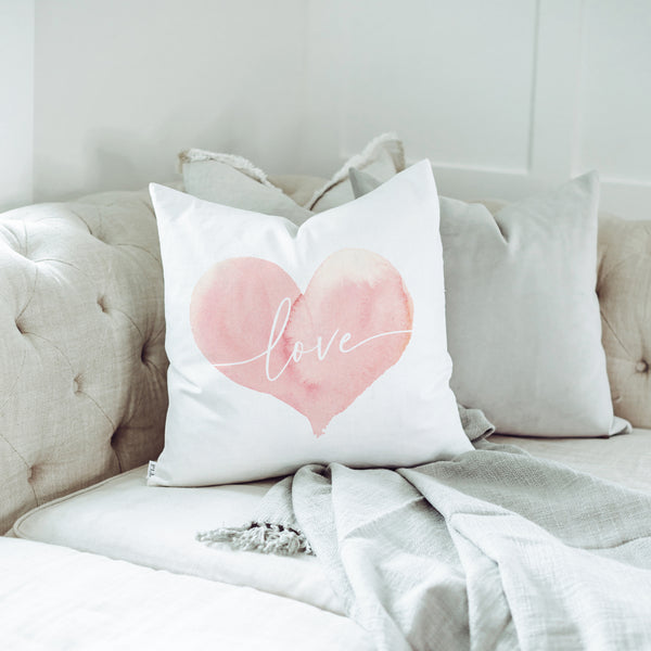 Watercolor Love Heart Pillow Cover
