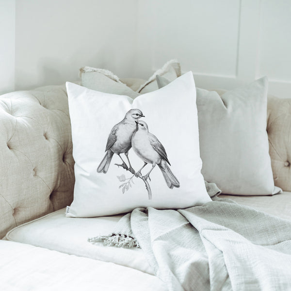 Spring Bird Sketch Pillow Cover