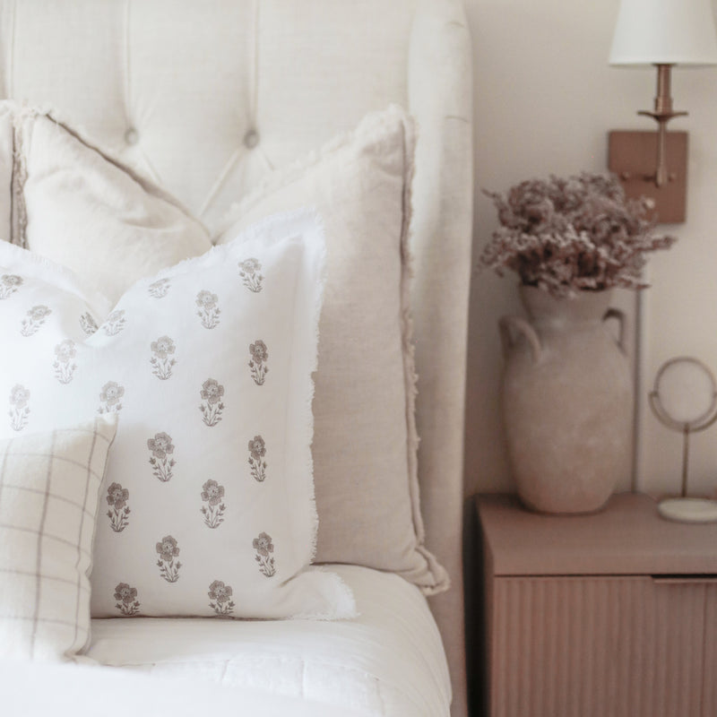 Hand Block Floral Fringe Pillow Cover | Grace