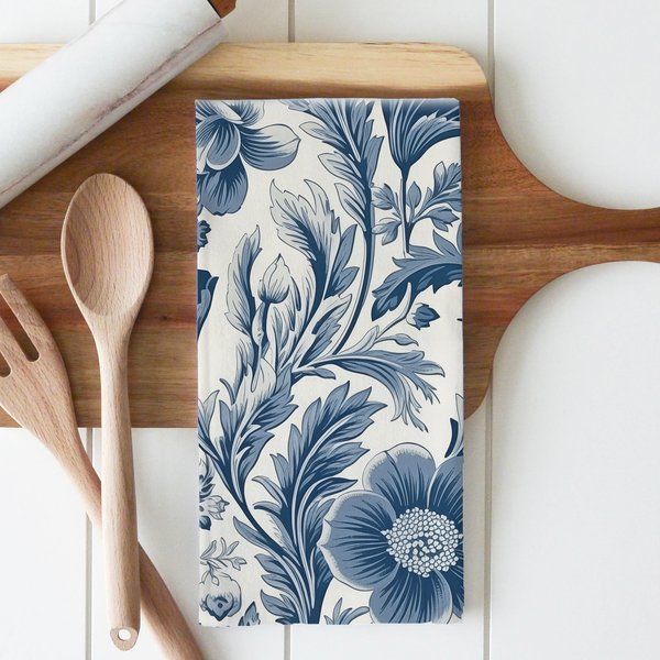 Blue Floral Wallpaper Tea Towel