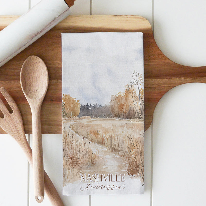 Custom Autumn Landscape Tea Towel