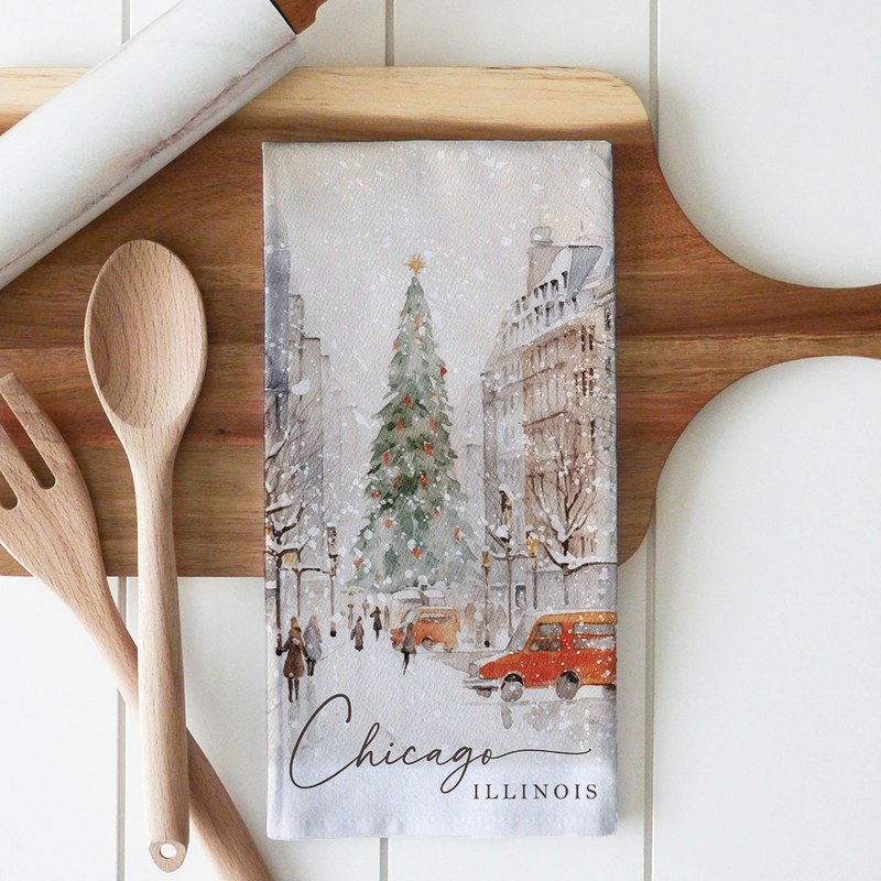 Custom Christmas City Tea Towel