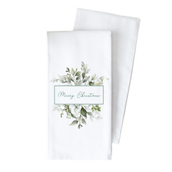 Merry Christmas Greenery Tea Towel