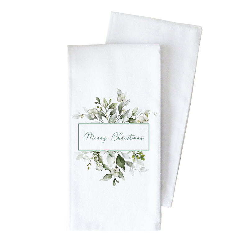 Merry Christmas Greenery Tea Towel