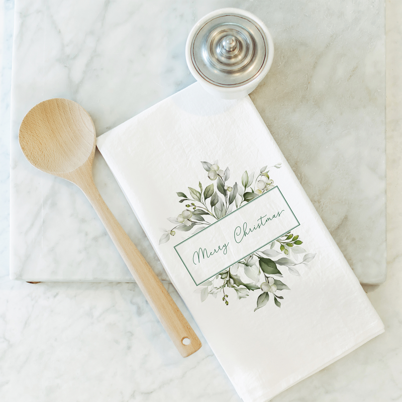 Merry Christmas Greenery Tea Towel