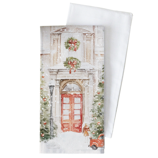 Snowy Doors Tea Towel