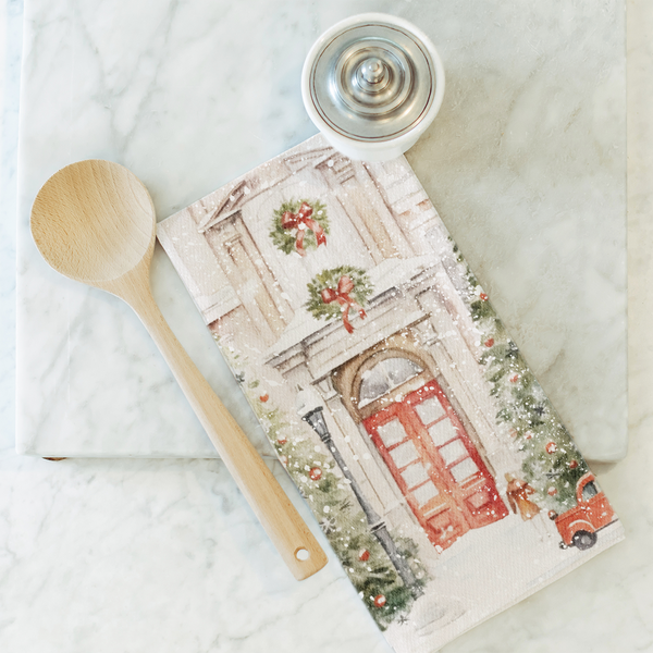 Snowy Doors Tea Towel