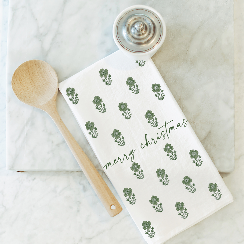 Merry Christmas Block Print Tea Towel