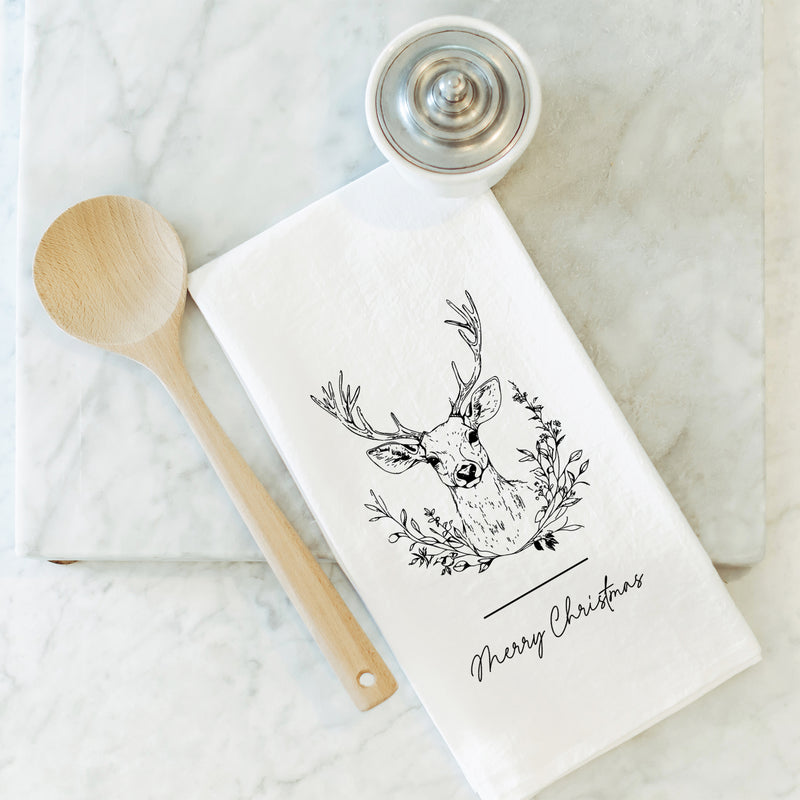 Merry Christmas Deer Tea Towel