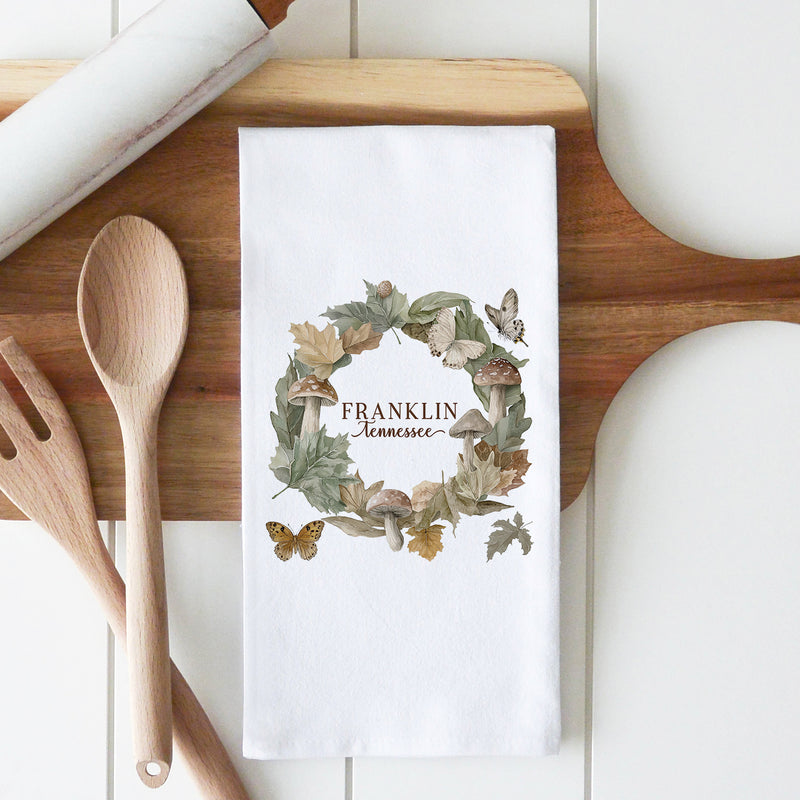 Custom Fall Wreath Tea Towel